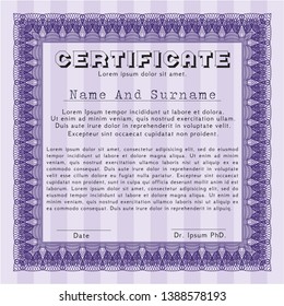 Violet Diploma. Detailed. With complex linear background. Beauty design. 