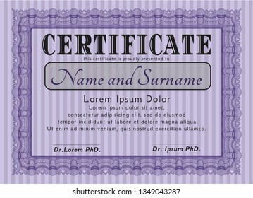 Violet Diploma. Detailed. With great quality guilloche pattern. Retro design. 