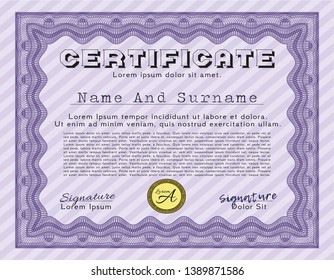 Violet Diploma. Detailed. With great quality guilloche pattern. Perfect design. 