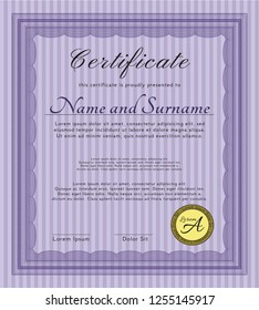 Violet Diploma. Detailed. Printer friendly. Money Pattern. 
