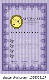 Violet Diploma. Excellent design. Customizable, Easy to edit and change colors. With guilloche pattern and background. 