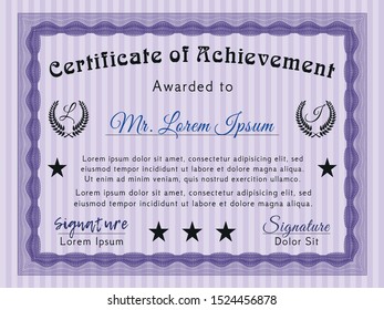 Violet Diploma. Excellent design. With linear background. Vector illustration. 