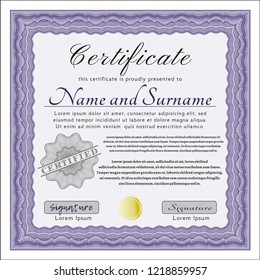 Violet Diploma. With great quality guilloche pattern. Customizable, Easy to edit and change colors. Money style design. 