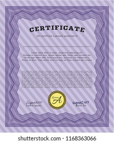 Violet Diploma. With guilloche pattern and background. Money Pattern design. Customizable, Easy to edit and change colors. 
