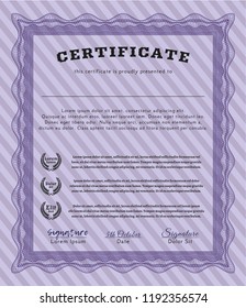 Violet Diploma. With guilloche pattern and background. Vector illustration. Money Pattern design. 