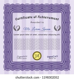 Violet Diploma. With guilloche pattern and background. Vector illustration. Beauty design. 