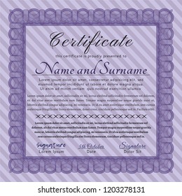 Violet Diploma. With guilloche pattern and background. Vector illustration. Money style design. 
