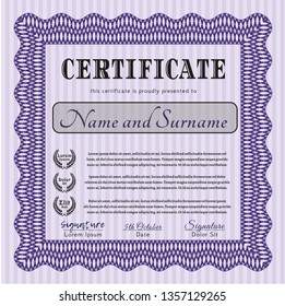 Violet Diploma. With guilloche pattern and background. Vector illustration. Elegant design. 