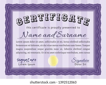 Violet Diploma. With guilloche pattern and background. Detailed. Artistry design. 