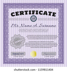 Violet Diploma. With guilloche pattern. Modern design. Detailed. 