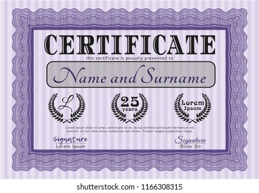 Violet Diploma. With guilloche pattern. Vector illustration. Perfect design. 