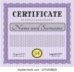 Violet Diploma. With linear background. Elegant design. Vector illustration. 