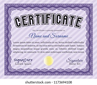 Violet Diploma. With linear background. Retro design. Detailed. 