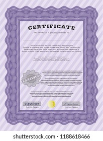 Violet Diploma. Lovely design. With guilloche pattern and background. Customizable, Easy to edit and change colors. 