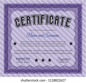 Violet Diploma. Lovely design. Vector illustration. Complex background. 