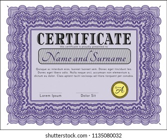 Violet Diploma. Modern design. With background. Vector illustration. 