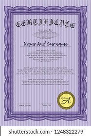 Violet Diploma. Modern design. With linear background. Detailed. 