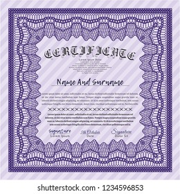 Violet Diploma. Money design. Printer friendly. Vector illustration. 