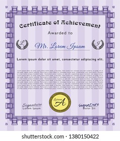 Violet Diploma. Money design. Printer friendly. Vector illustration. 