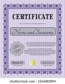 Violet Diploma. Money design. Vector illustration. With complex background. 