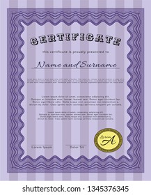 Violet Diploma. Money Pattern design. Detailed. With guilloche pattern. 