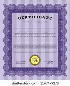 Violet Diploma. Money Pattern. Vector illustration. With complex background. 