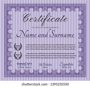 Violet Diploma. Nice design. With complex linear background. Customizable, Easy to edit and change colors. 