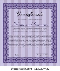 Violet Diploma. Nice design. Detailed. With complex linear background. 