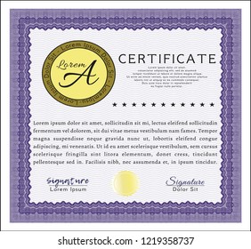Violet Diploma. Nice design. With great quality guilloche pattern. Customizable, Easy to edit and change colors. 