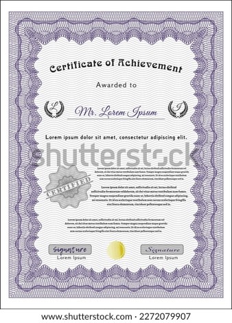 Violet Diploma.  Nice design.  With linear background.  Vector illustration. 