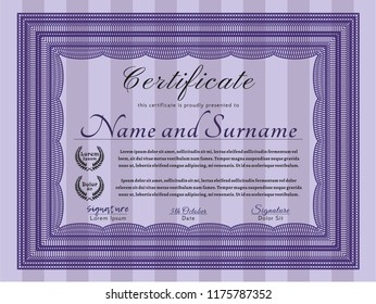 Violet Diploma. Nice design. Vector illustration. With great quality guilloche pattern. 