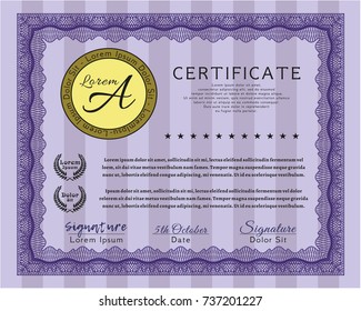 Violet Diploma. Perfect design. Customizable, Easy to edit and change colors. With complex linear background. 