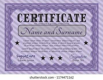 Violet Diploma. Retro design. Complex background. Detailed. 