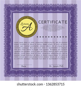 Violet Diploma. Retro design. Customizable, Easy to edit and change colors. With complex background. 