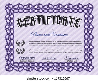 Violet Diploma. Retro design. Printer friendly. Customizable, Easy to edit and change colors. 