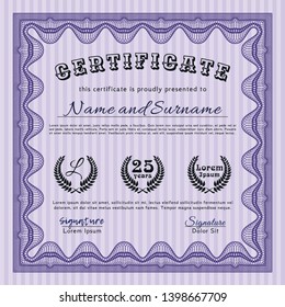 Violet Diploma. Sophisticated design. With complex background. Vector illustration. 
