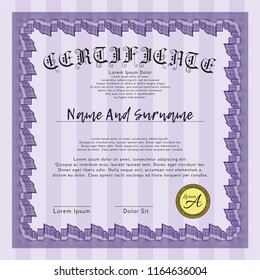 Violet Diploma. Sophisticated design. Customizable, Easy to edit and change colors. With great quality guilloche pattern. 