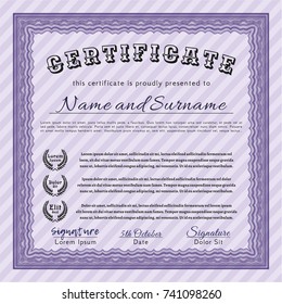 Violet Diploma. Sophisticated design. Printer friendly. Vector illustration. 