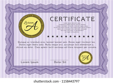 Violet Diploma. Superior design. Complex background. Vector illustration. 