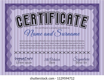 Violet Diploma template. With background. Customizable, Easy to edit and change colors. Money style design. 