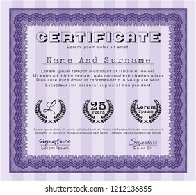 Violet Diploma template. With background. Customizable, Easy to edit and change colors. Cordial design. 