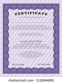 Violet Diploma template. With background. Modern design. Vector illustration. 