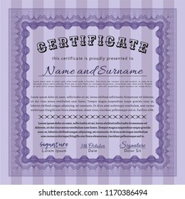 Violet Diploma template. With background. Perfect design. Vector illustration. 