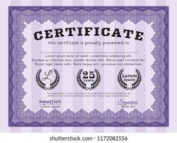 Violet Diploma template. Beauty design. With complex background. Detailed. 