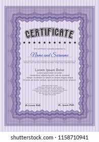 Violet Diploma template or certificate template. With background. Modern design. Vector illustration. 