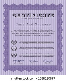 Violet Diploma template or certificate template. With background. Retro design. Detailed. 