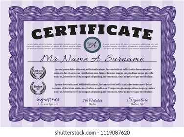 Violet Diploma template or certificate template. With complex linear background. Customizable, Easy to edit and change colors. Sophisticated design. 