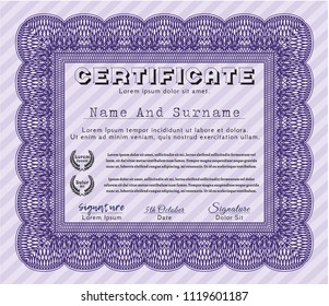 Violet Diploma template or certificate template. With complex background. Lovely design. Customizable, Easy to edit and change colors. 