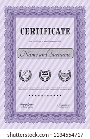 Violet Diploma template or certificate template. Complex background. Excellent design. Detailed. 