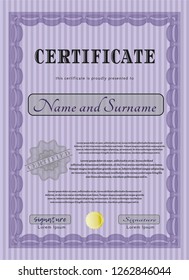 Violet Diploma template or certificate template. Complex background. Money design. Detailed. 